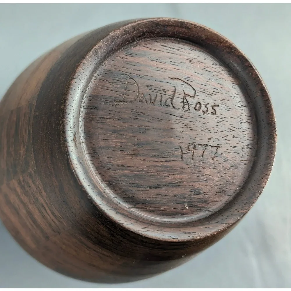 David Ross 1977 Vintage Hand Turned Segmented Wood Vase Studio Art 7 inch